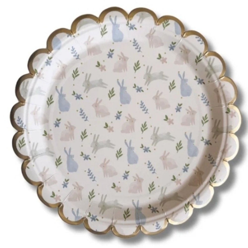 Josi James Paper Plates Set Of 8 Scalloped Edge Bunny Print Easter Spring NEW